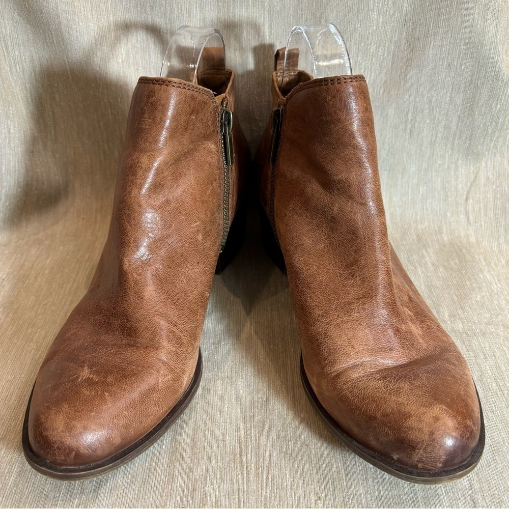 LUCKY BRAND Sz 9 Light Distressed Zipper Closure Stacked Heel Leather  Booties